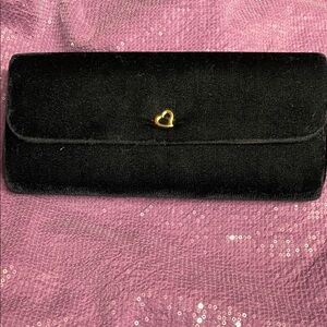 Victoria's Secret Black Velvet Clutch with Gold Heart Detail